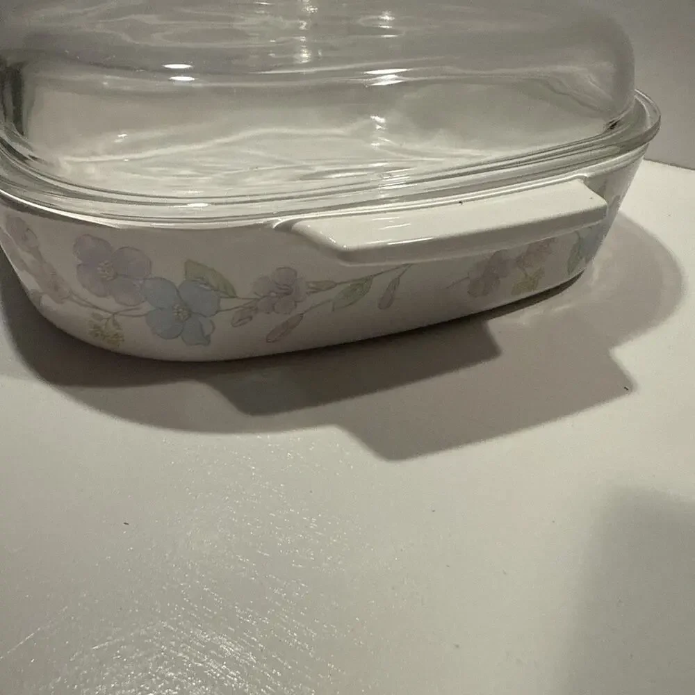 Vtg Corning Ware Pastel Bouquet 2.5 Liter Casserole, A-10-B w/Pyrex Lid A-12-C
